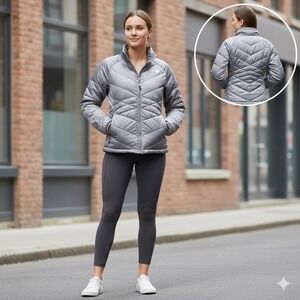 The North Face Womens 650 Down‎ Puffer Jacket Gray Medium Quilted Coat